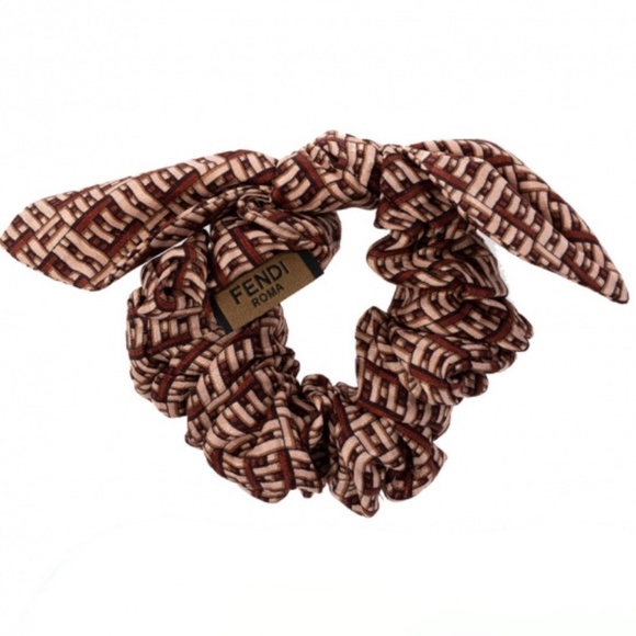 Fendi Silk Scrunchie Blush Pink & Maroon Logo Pattern And Bow New in Box… - Picture 5 of 10